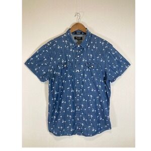 Tropical Western Eighty Eight Platinum Mens XL Blue Palm Tree Pearl Snap Shirt